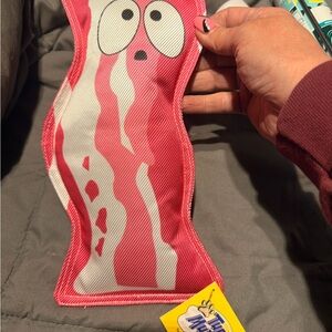 Pink Bacon-Shaped Plush Dog Toy - Durable Squeaky Play Toy